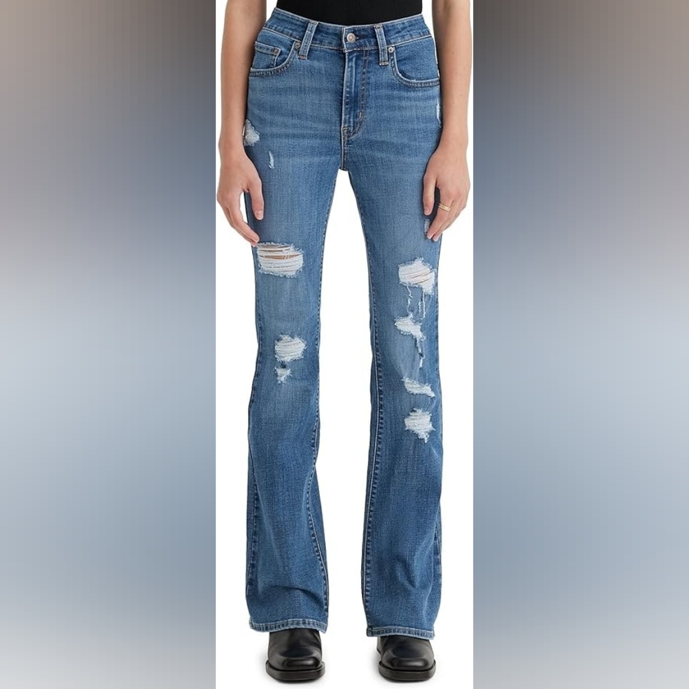 Levi's - 726 High Rise Flare Jeans, Medium Indigo Distressed, W34 L30